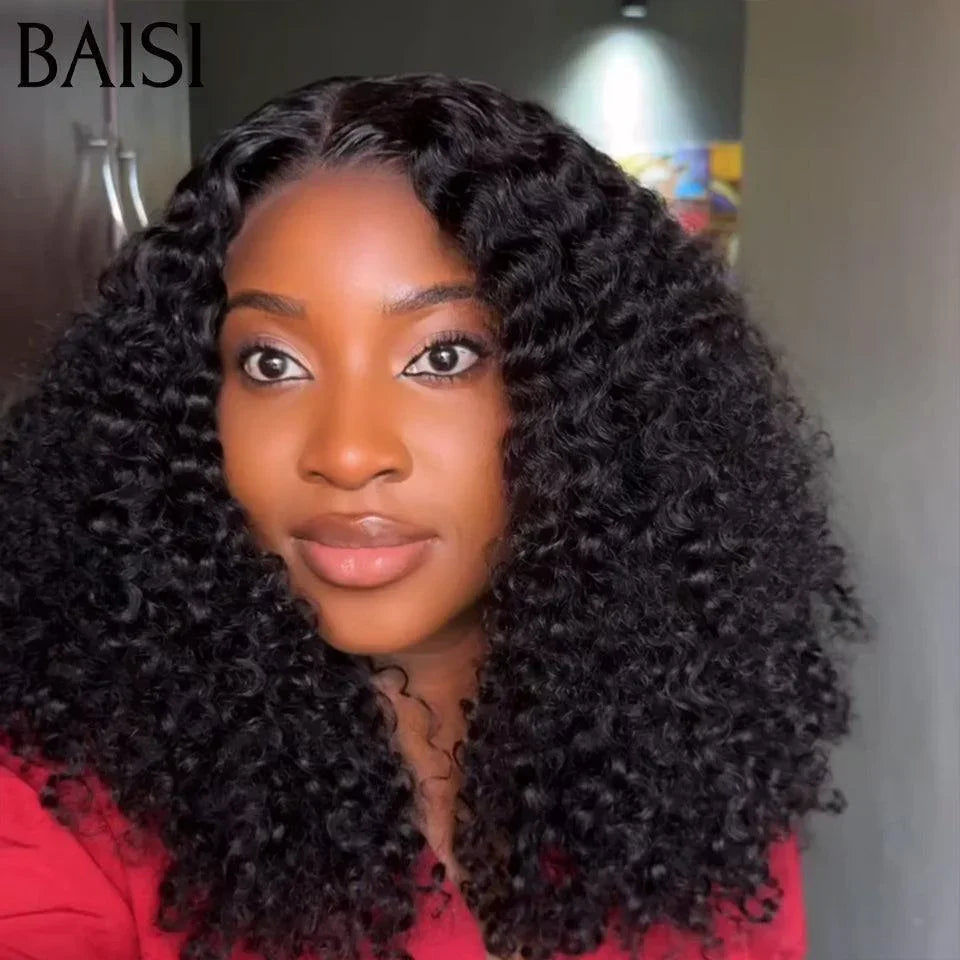 BAISI Natale PROMO 109€ Metà Prezzo 300% Densità T PART PARRUCCA RICCIOLUTA CURLY IN 100% CAPELLI UMANI COLORE NERO