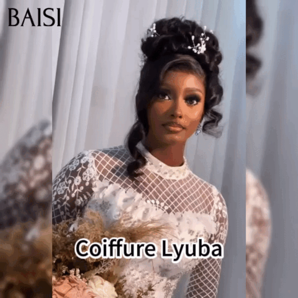 BAISI Coiffure de luxe Lyuba Perruques Mariage noir Prête à porter chignon et personalisation comme sur la vidéo 100% identique avec lace frontale événement spécial