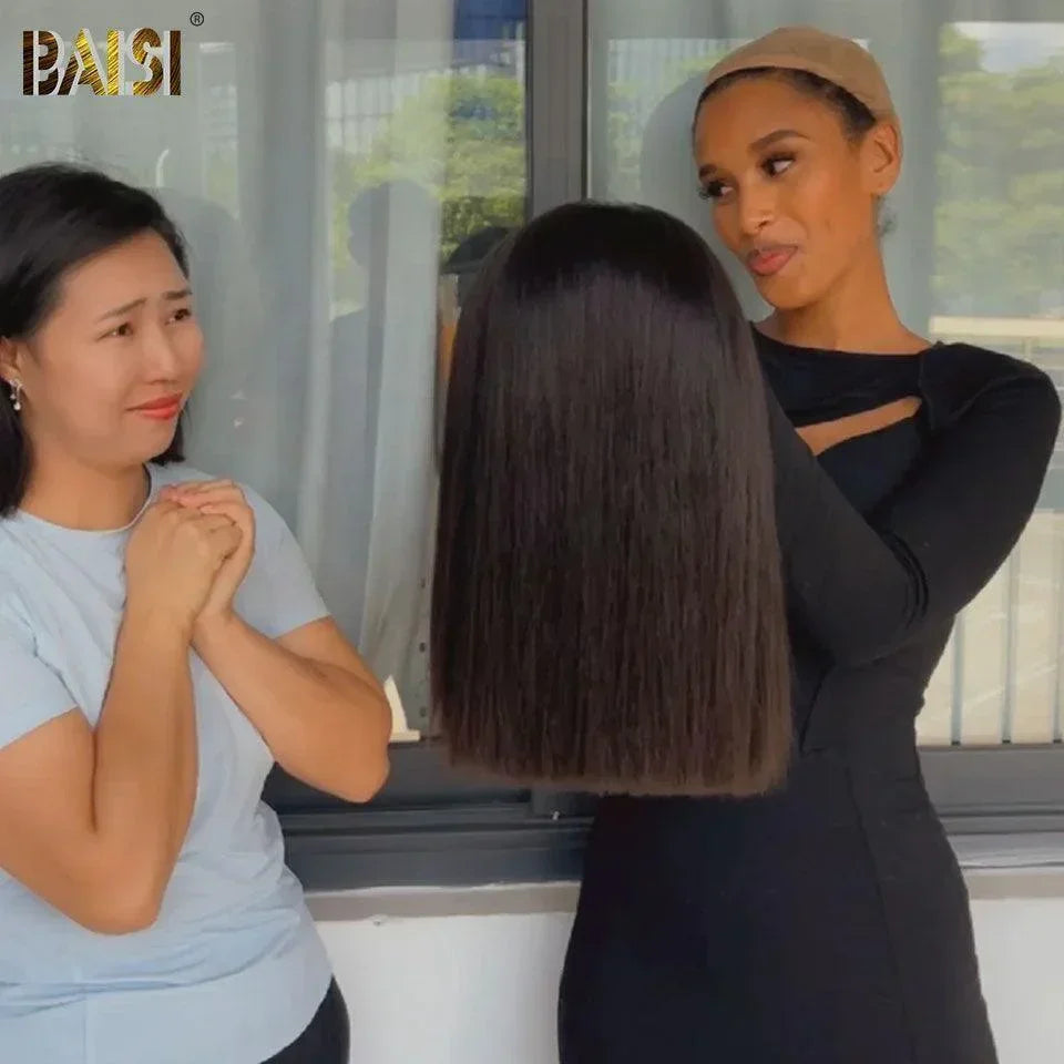 BAISI Parrucche di lusso Vietnam Hair 2X6 Lace Straight Black BOB Parrucca in capelli umani al 100% Vietnam Hair Densità del 300% oltre 20 anni di utilizzo