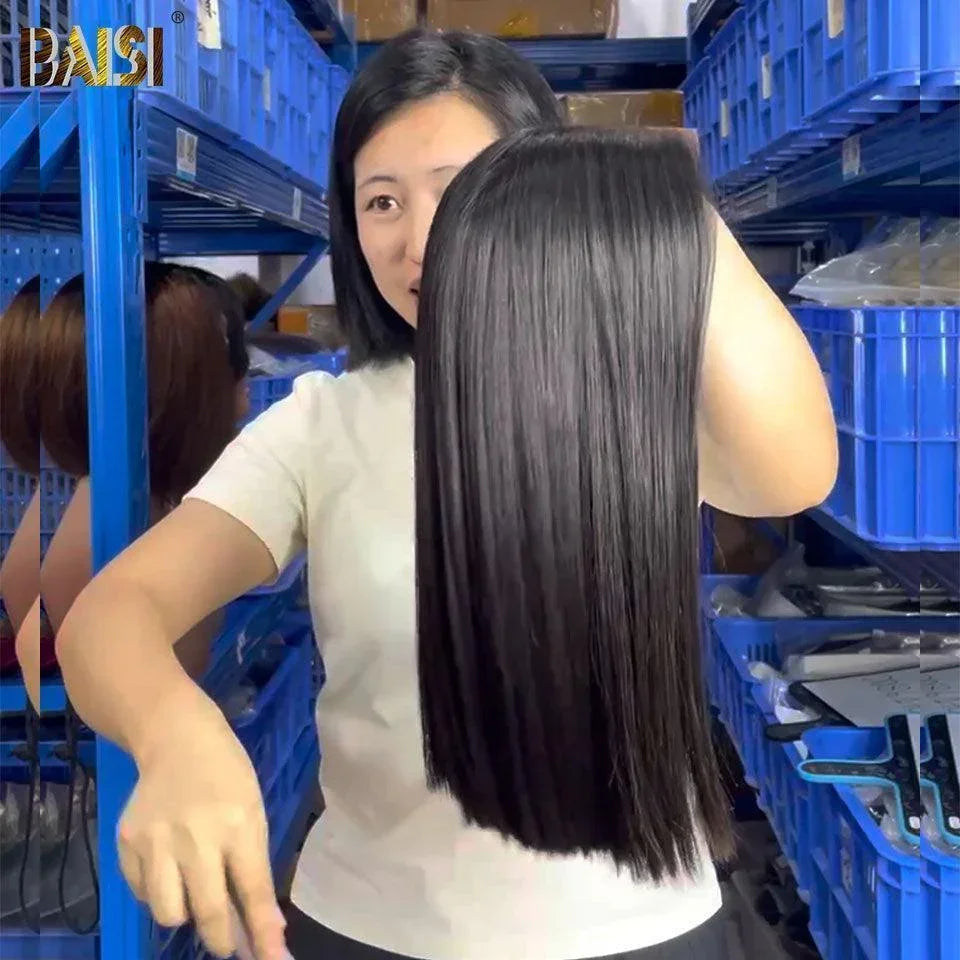 BAISI Perruques de Luxe 2x6 Lace Closure Perruque Lisse En 100% Cheveux Humains Vietnam Hair 300% densité plus de 20 ans d' utilisations