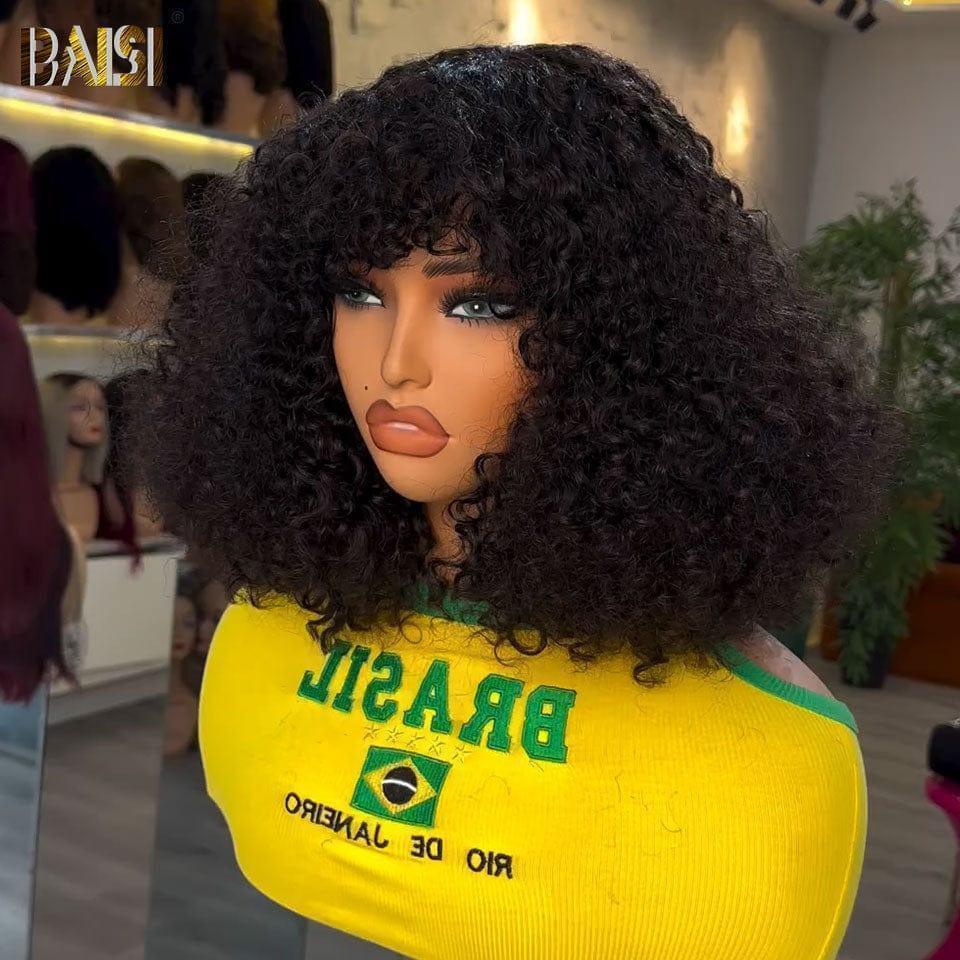 BAISI  Perruque  Bouclée Deep Wave avec Frange 12 Pouces en Couleur noir 102€ ou 13X4 lisse marron 89€ En 100% Vrais Cheveux Humais Code : BS120