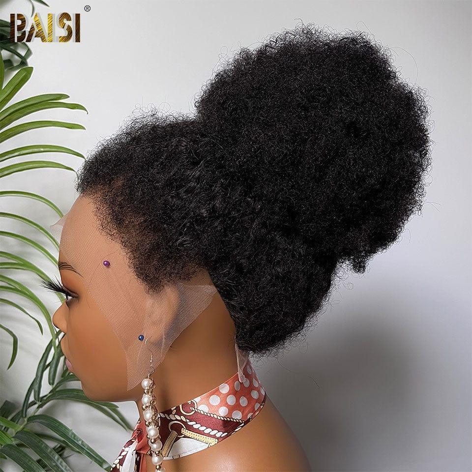 BAISI Wig with lace 13X6 Afro curly bun 18 inches Pre-plucked 4C hairline 100% Raw Hair