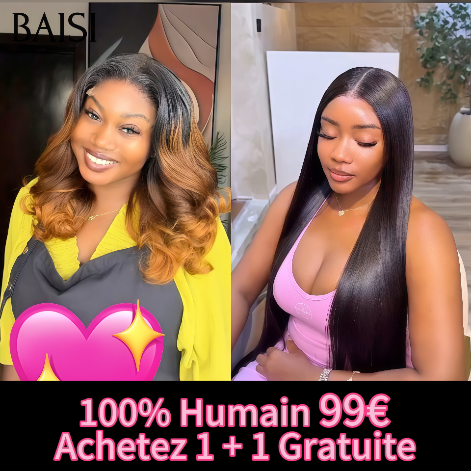 BAISI Promotion Achetez 14 pouce + 32 pouce Gratuite = 99€  facile à porter en Blended human hair en 100% Humain hair