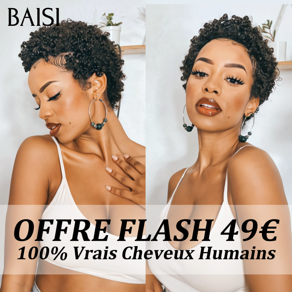 BAISI Perruques offer flash pixie Afro sans Colle 49€ en 100% Vrais Cheveux Humains