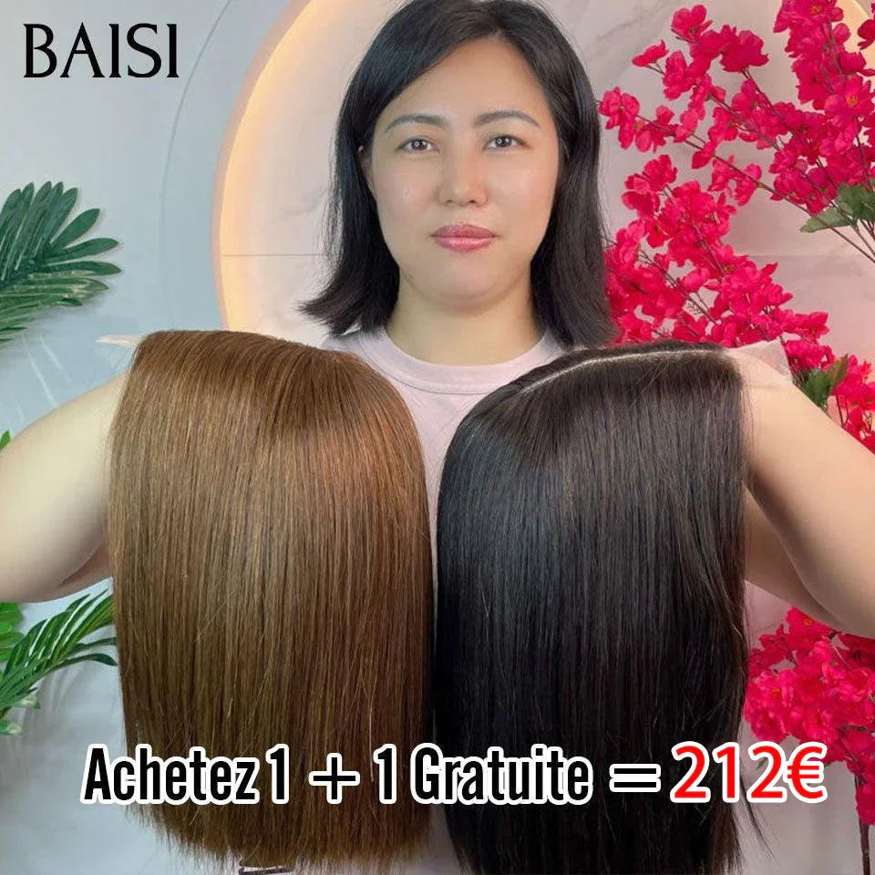 BAISI Promoção limitada: compre 1 + 1 grátis, renda lisa 2x6 de 10 polegadas castanho e preto ou 2 perucas por 119€ em 100% cabelo humano verdadeiro