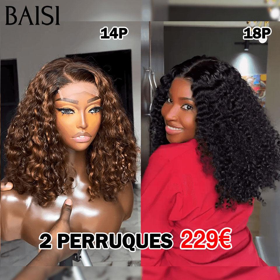 BAISI vente flash 2 Perruques 229€ T part lace noir 18 pouces et 4X4 lace mixte 14 pouces en 100% vrais cheveux humains FR38