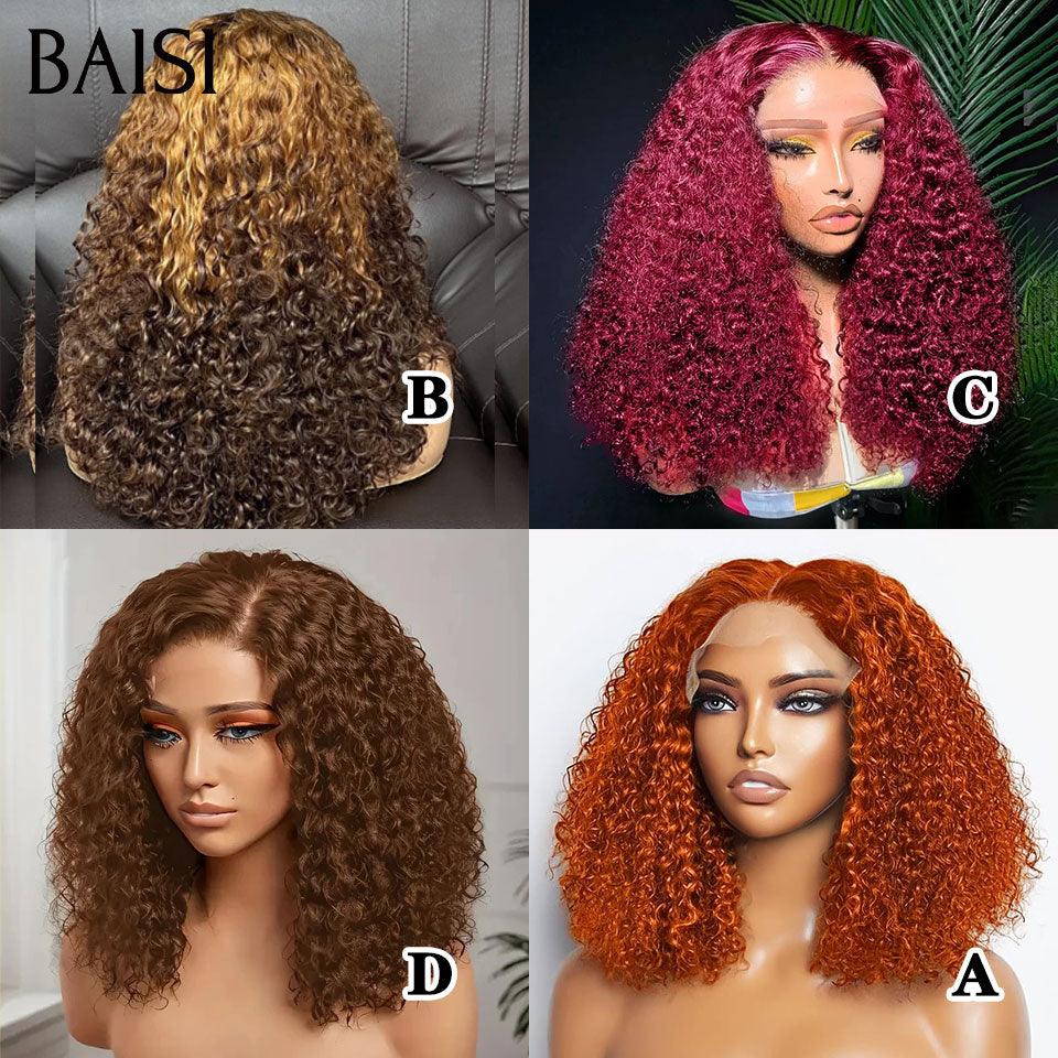 BAISI 4X4 Perucas 250% densidade 14 polegadas water wave em 4 cores: misto, borgonha, mel ou laranja, em 100% cabelo humano BS65