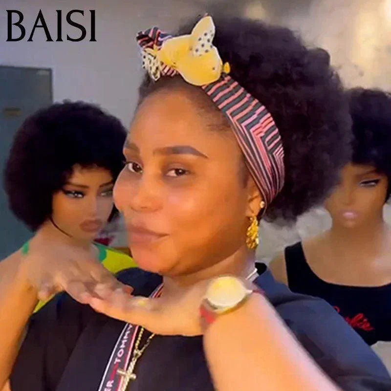 BAISI MARIA Perruque Pixie Curly 60€ ou Afro Sans Colle Sans Lace 100% Cheveux Humains