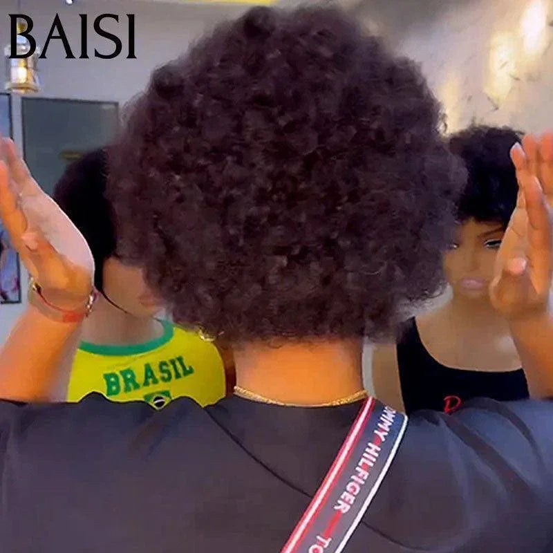 BAISI MARIA Perruque Pixie Curly 60€ ou Afro Sans Colle Sans Lace 100% Cheveux Humains