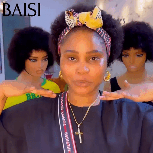 BAISI MARIA Perruque Pixie Curly 60€ ou Afro Sans Colle Sans Lace 100% Cheveux Humains