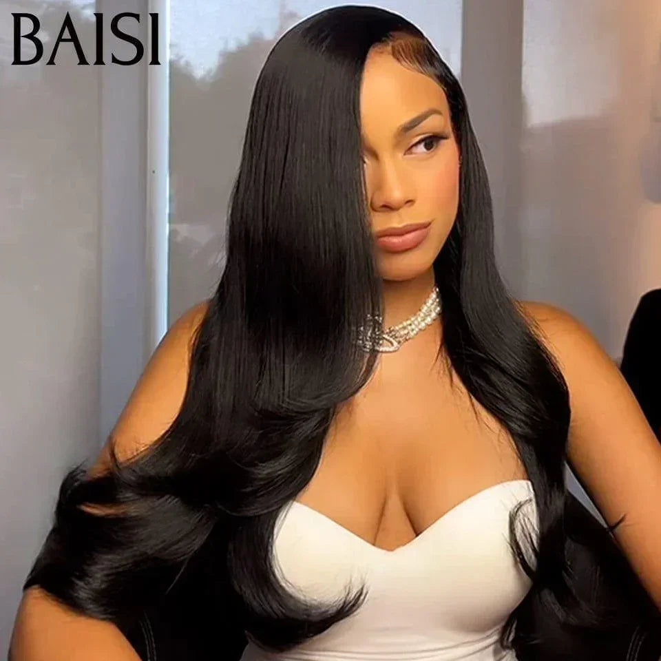 BAISI 13X6 Perruques de Luxe Haute Qualité Lisse 18 pouces 250%  densité A2 Fabriquées par les cheveux double drawn