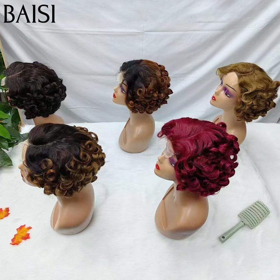 BAISI Peruca 4*4 Pixie Egg Curls Risca lateral, várias cores disponíveis em 100% Cabelo Humano #025