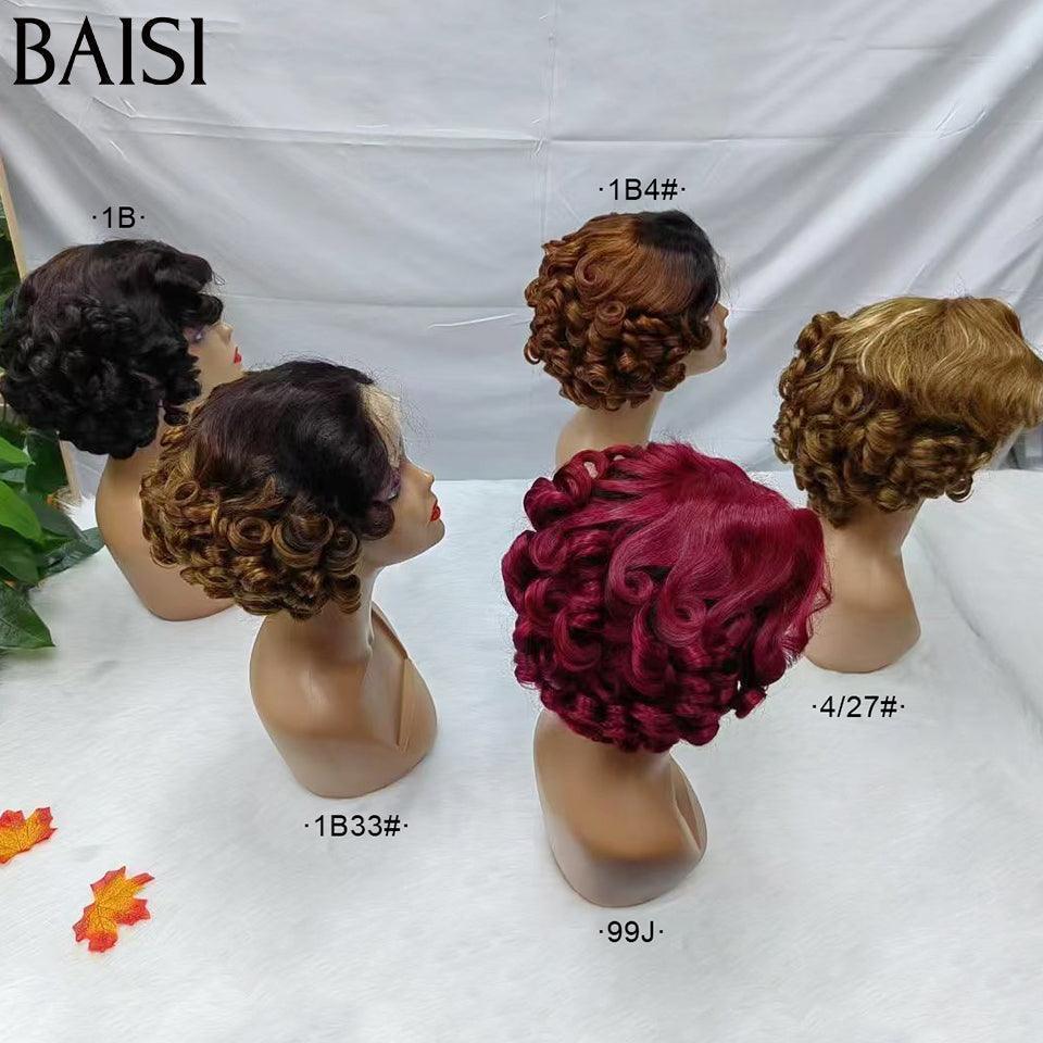 BAISI Peruca 4*4 Pixie Egg Curls Risca lateral, várias cores disponíveis em 100% Cabelo Humano #025