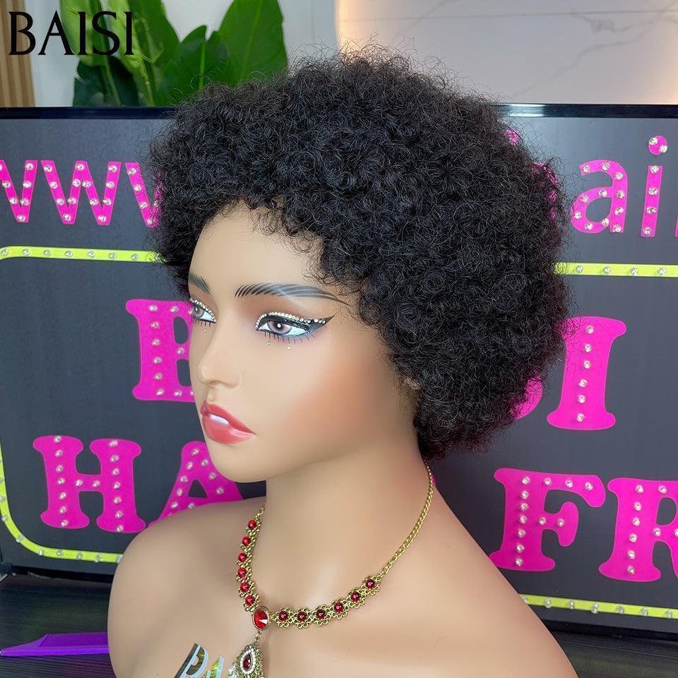 BAISI Offre Flash Perruques comme en LIVE 40€ Pixie Afro sans lace sans colle bouclé partout Noir en 100% cheveux humains