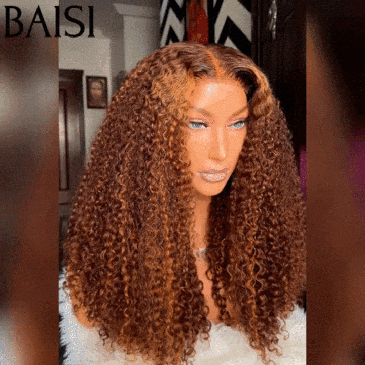 BAISI 4X4Perruques de Luxe Volume 250% densité en Couleur 4#Mix30# Curly Wave double drawn mèches vièges  en 100% Cheveux Humains