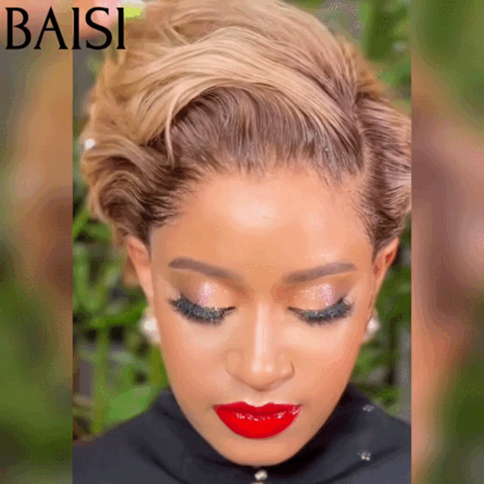 BAISI Grand Promo 78€ Perruque lace frontale pixie Lisse 4/30# en 100% Vrais Cheveux Humains En Couleur +coiffure FR38