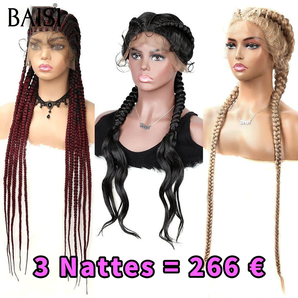 BAISI Lot De 3 Perruques de Natte Abordable 266 Euro En 100% Cheveux Synthetique