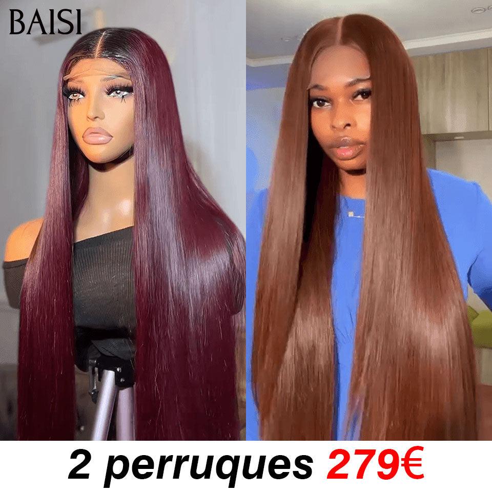 BAISI 2 perruques SDD BONE STRAIGHT 100% Vietnam Hair  2 Couleur Marron4# et Bordeaux 1B99J# 4X4 lace de Luxe Lisse 30 Pouces en 100% cheveux humains à moitié prix FR38