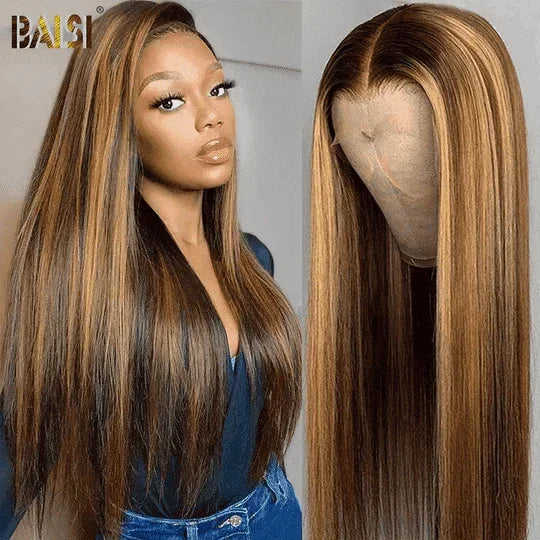 BAISI 13x4 lace Frontal Perruque Lisse Miel #4MIX#27 en 100% Cheveux Humains B