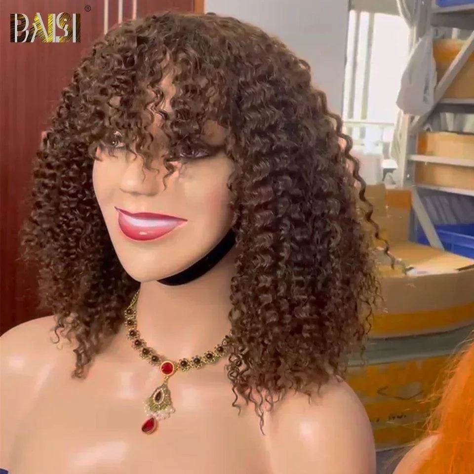 BAISI bob egg wave parrucche marrone misto miele o parrucca 14 Pollice 130€ Colore 4# kinky curly con frangia o egg wave Colore arancione metà prezzo in 100% capelli umani MP50
