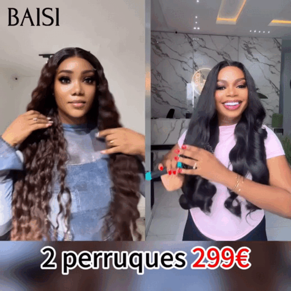 BAISI 2 perruques 299€ 13X4 lace deep wave 18 pouces et 4x4 lace body wave 18 pouces en 100% vrais cheveux humains