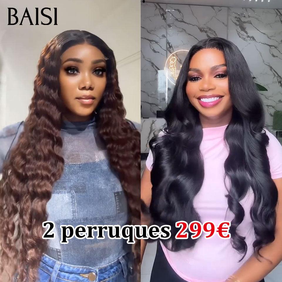 BAISI 2 perruques 299€ 13X4 lace deep wave 18 pouces et 4x4 lace body wave 18 pouces en 100% vrais cheveux humains