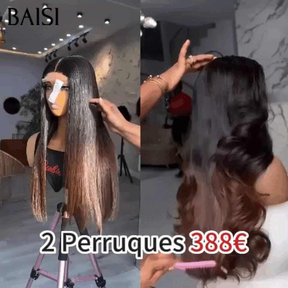 BAISI  2 Perruques pour revendre 388€ 2X6 lisse de luxe 1BT4# 20 pouces ou 13X4 lace body wave 1BT4# 20 Pouces 200% densité en 100% vrais cheveux humains BS60