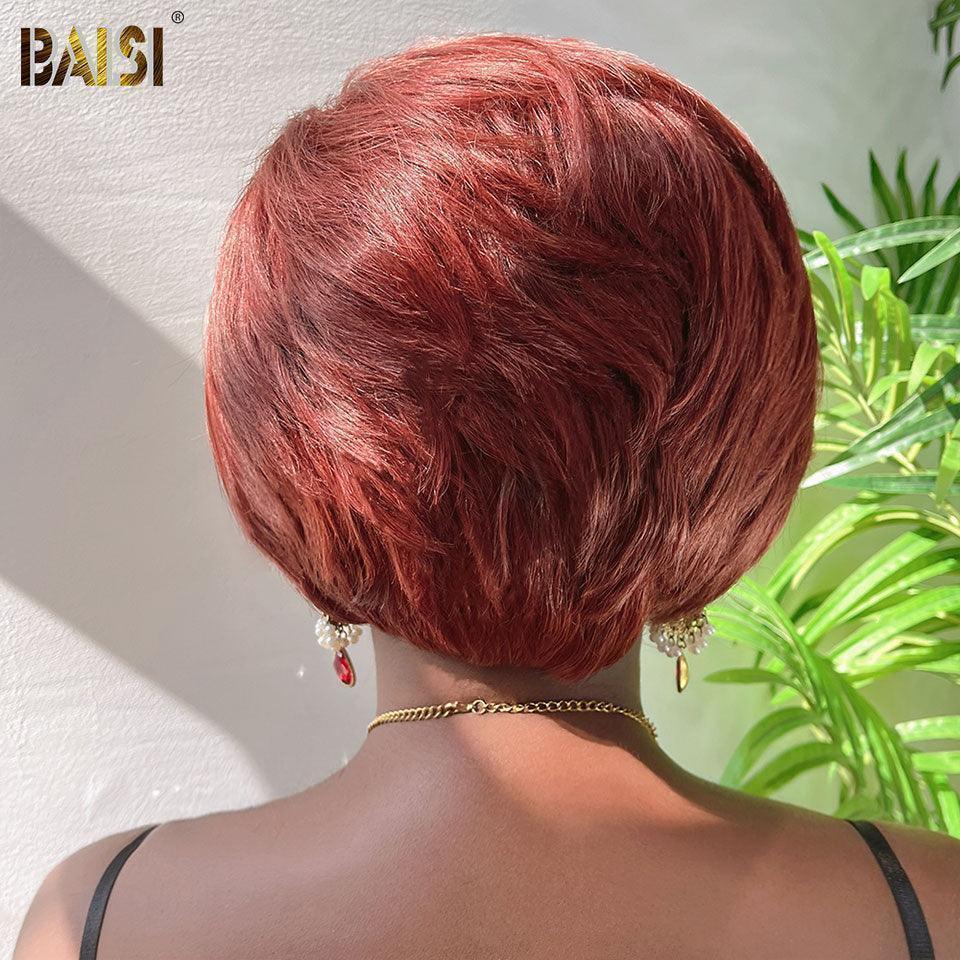 BAISI Pixie sans colle et Pixie Frontale 13x4 lace transparente 8 Pouce lisse couleurs 1B/T4#  cheveux humains