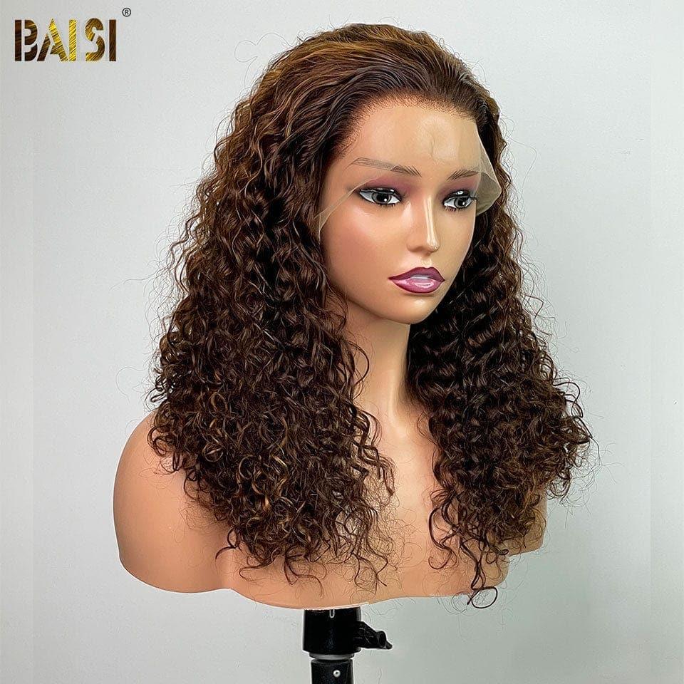 BAISI 13x4 Lace Frontal Curly Wig in color P4/#30 in 100% Human Hair volume 250% density XY-22071