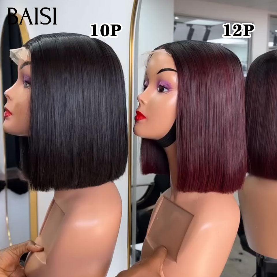 BAISI 2 Perruques bob Lisse pour revendre 159€ 4X4 lace 10 pouces en Couleur noir ou 12 pouces Bordeaux  200% densité en 100% vrais cheveux humains