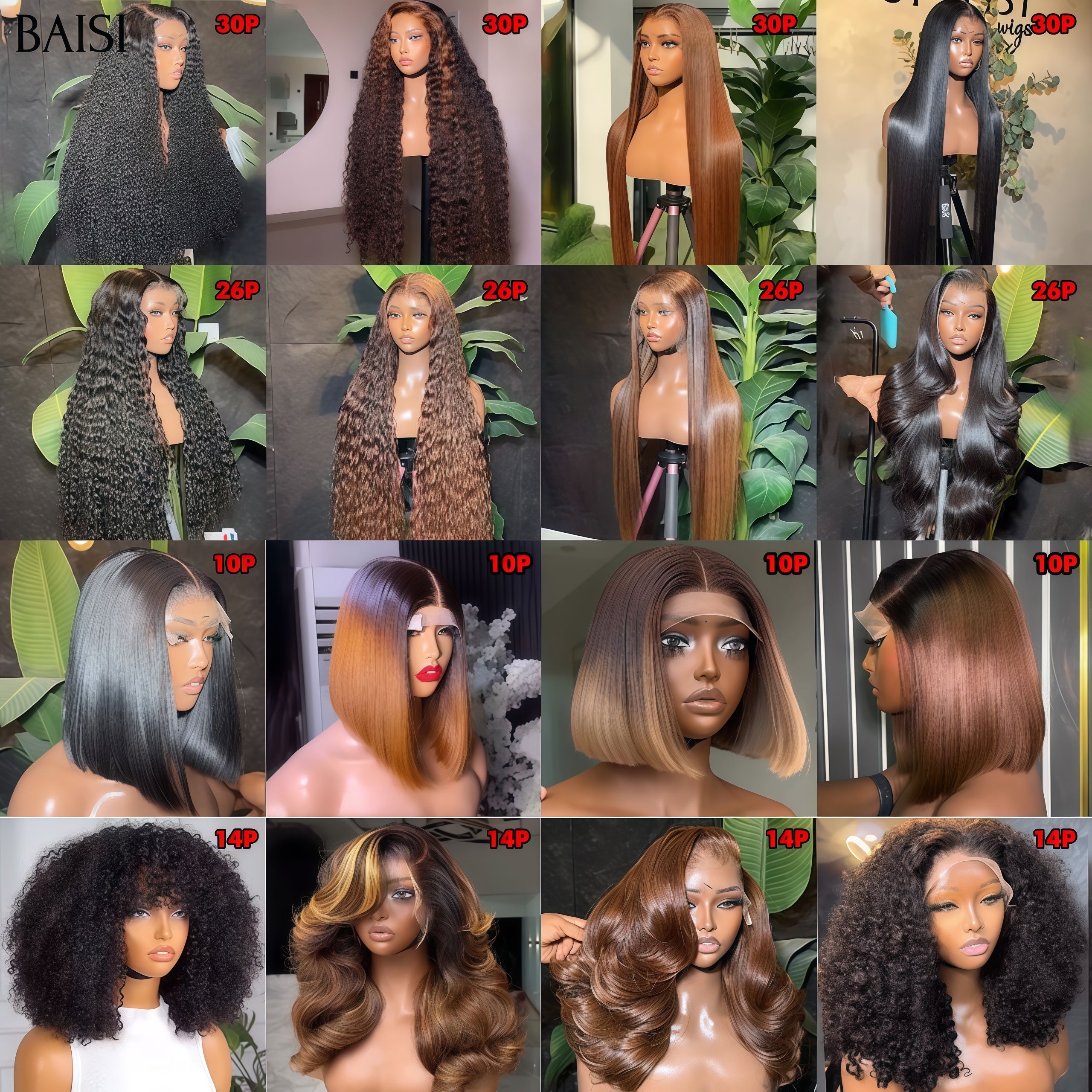 BAISI BAS Prix 16 Perruques 1500€  Unique pour Noël Lisse et curly et Body wave en 100% Cheveux Humains