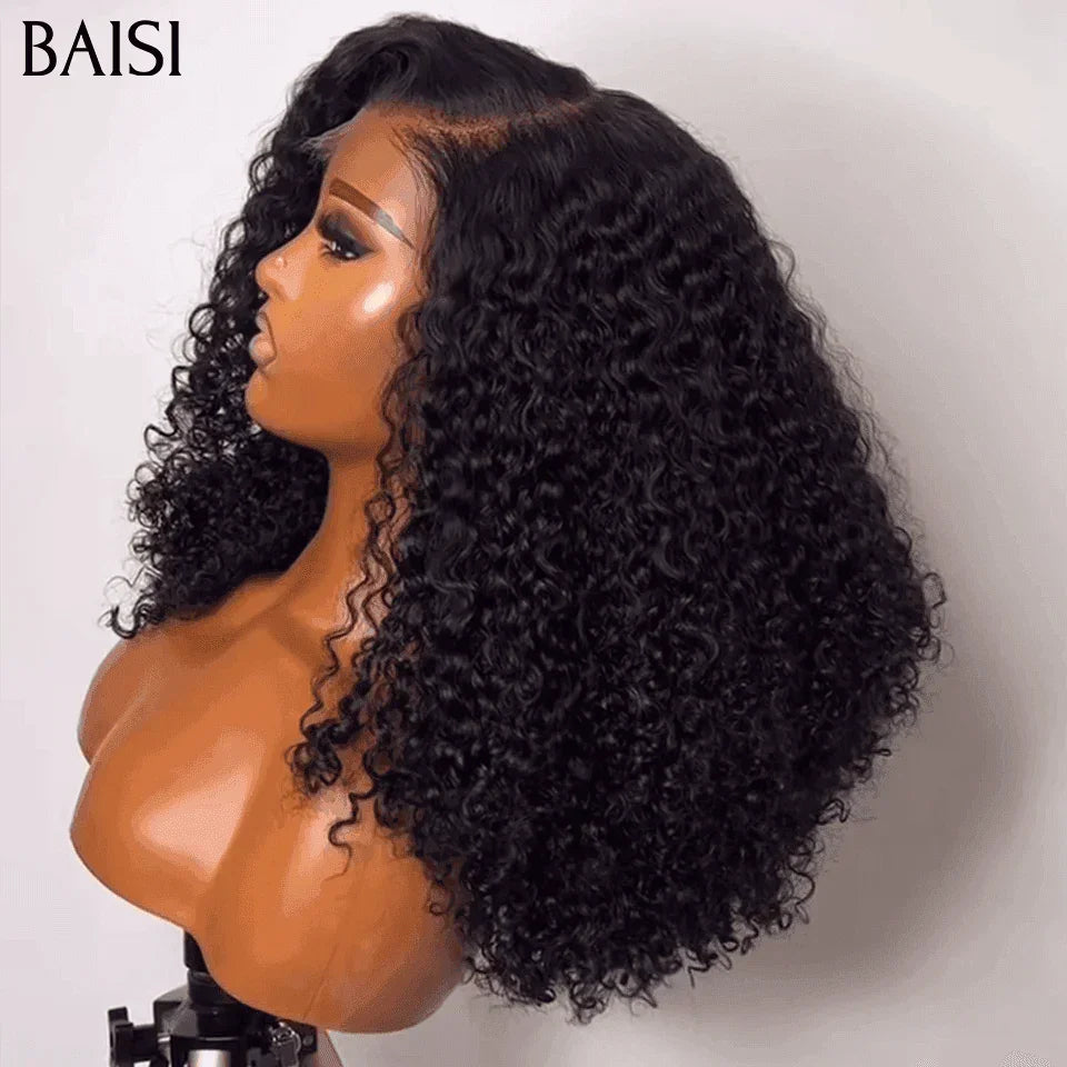 BAISI BLACK FRIDAY Promo prix Volume de 300% T PART LACE PERRUQUE BOUCLÉE CURLY EN Noir 100% CHEVEUX HUMAINS BS65