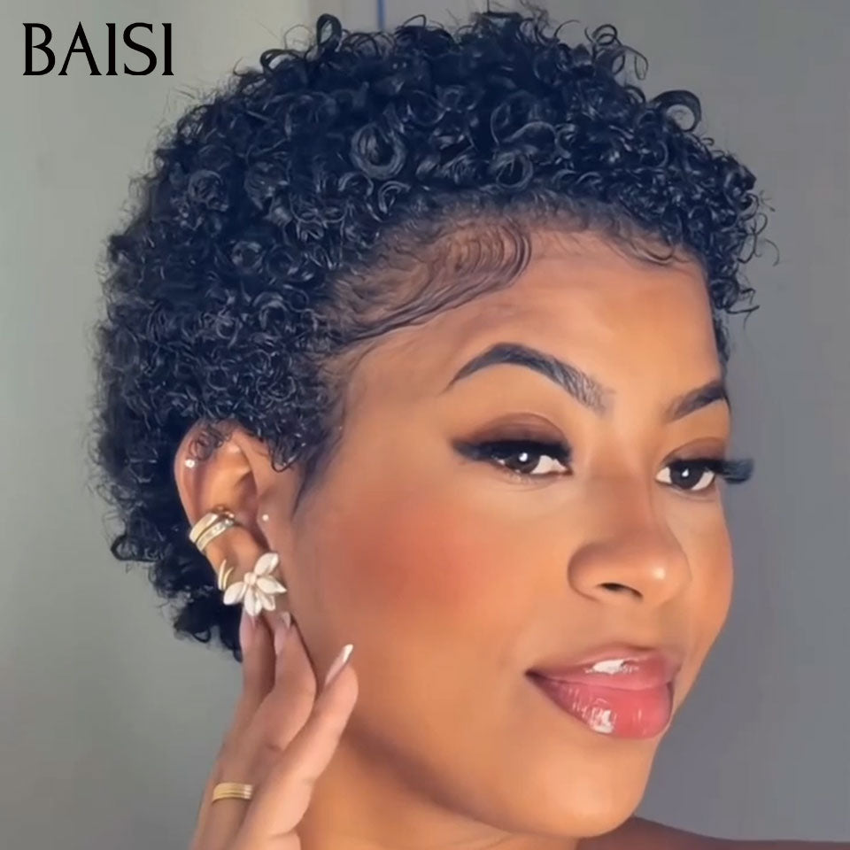 BAISI frontal em renda 13x4 ondulado encaracolado 49€ ou GRANDES SALDOS Pixie #905 afro encaracolado 69€ 2 perucas Pixie Lace Frontal 139€ em 100% cabelo humano
