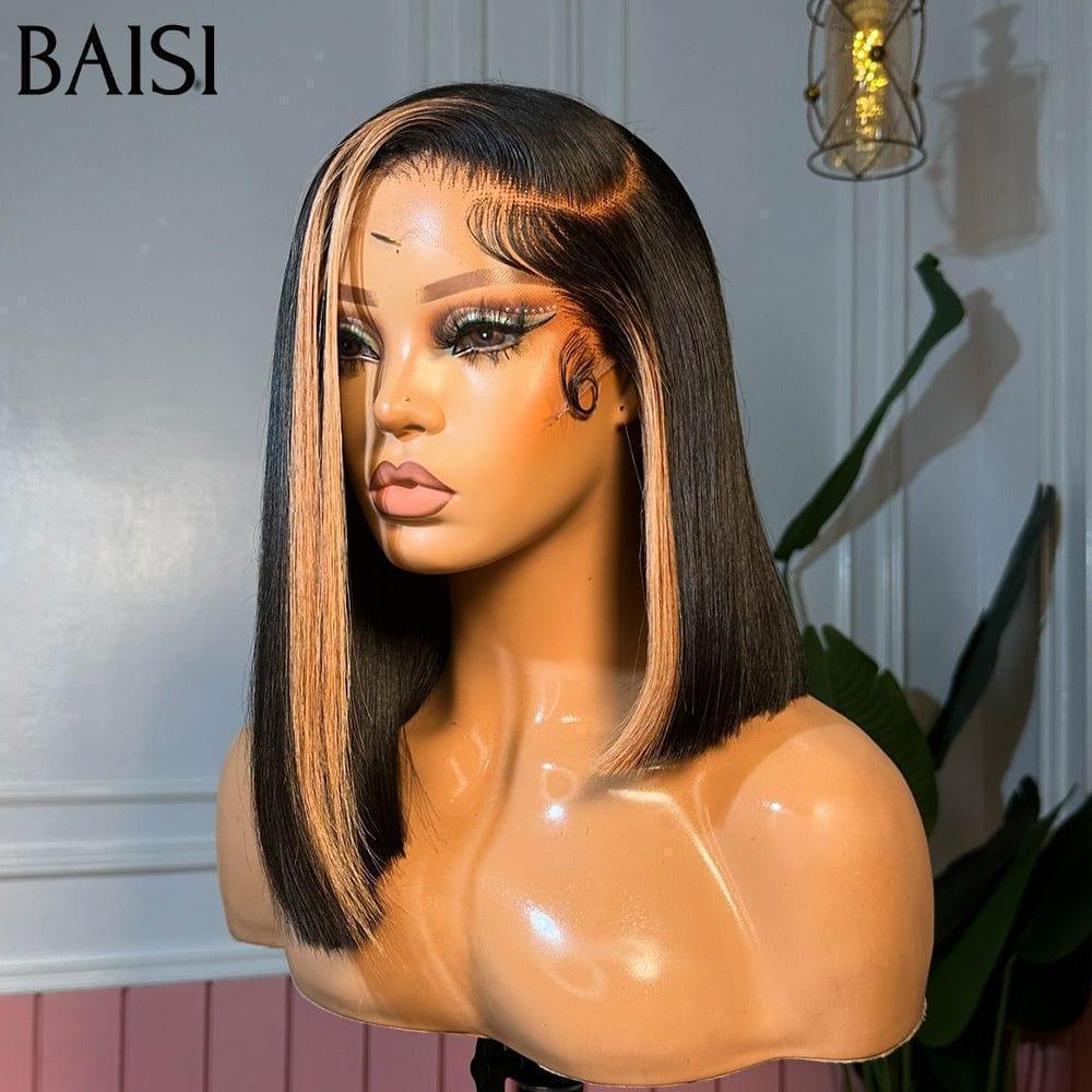 BAISI 15A SDD BONE STRAIGHT 13X4 Peruca Bob Liso em Mistura #1B/27 de luxo 300% densidade Pré-depilada Sem Necessidade de Cola em 100% Cabelo Cru Lace já cortada