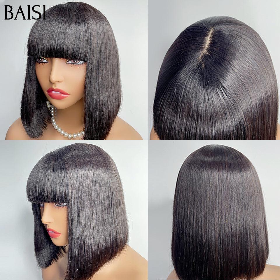 BAISI Acquista minimo 2 parrucche al prezzo di fabbrica fornitore TAGLIO CINESE SENZA LACE PARRUCCA BOB LISCI CON FRANGIA NERO in Francia IVA 0€ (Non serve codice)
