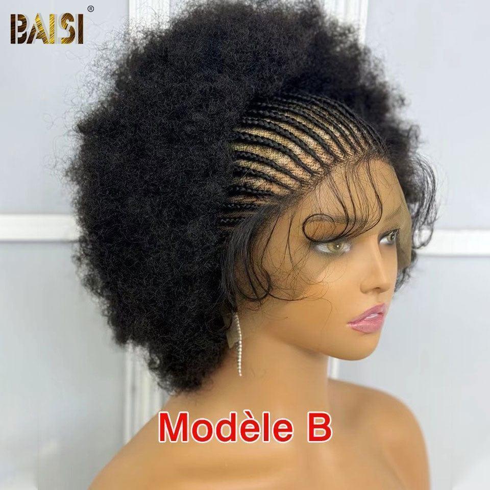 BAISI perruque Bob Afro curly Petite natte frisé full lace avec baby hair synthétic hair FR38