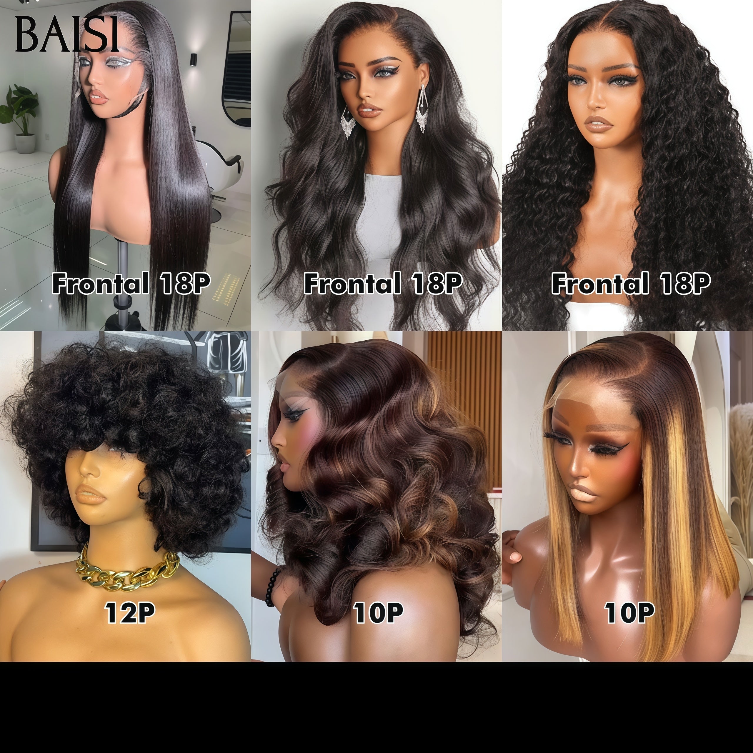 BAISI Lot De 6 Perruques Prix en Gros 450 Euro En 100% Cheveux Humains VIP400