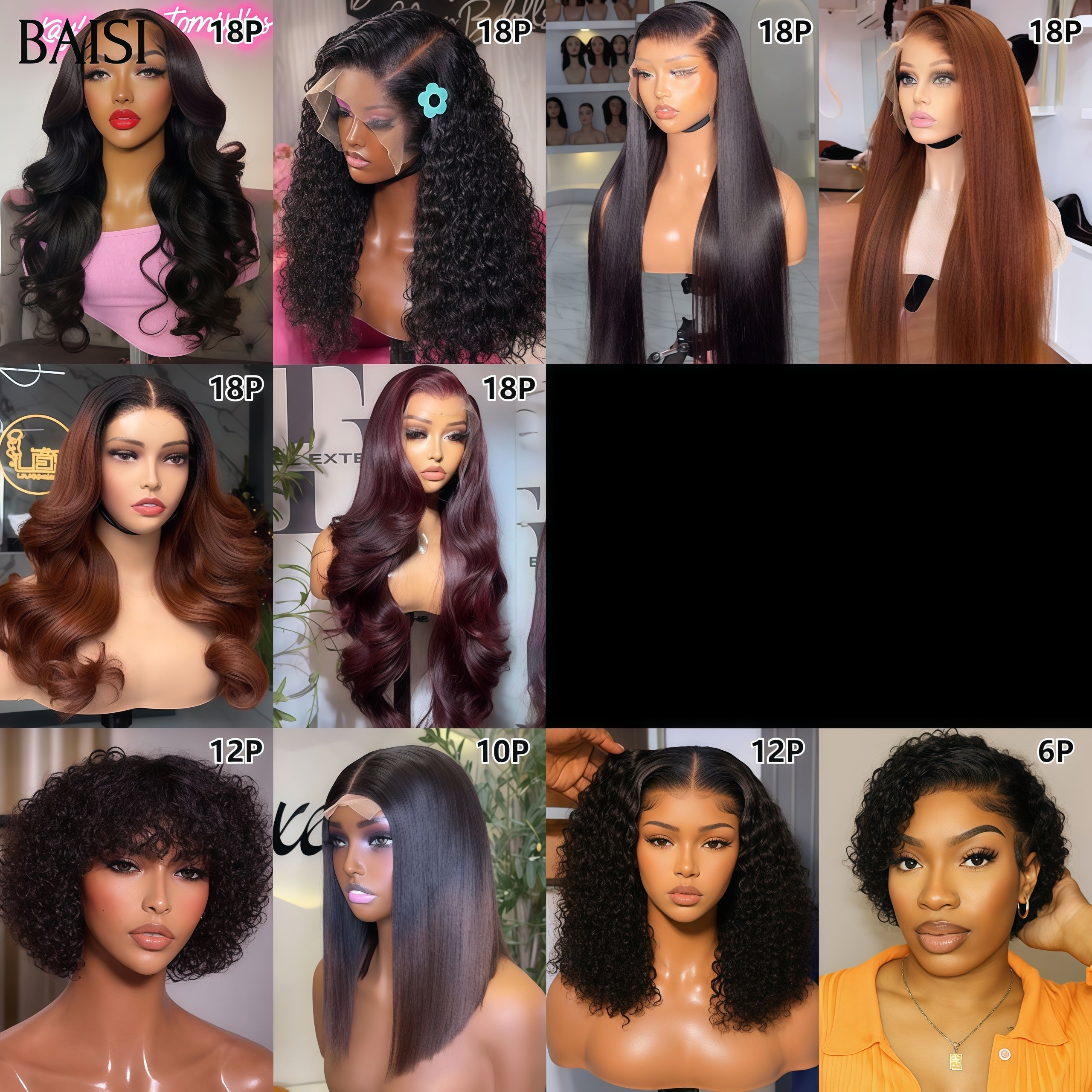BAISI Perruques 10 Perruques pour revendre 900€ en 100% vrais cheveux humains Code:VIP400