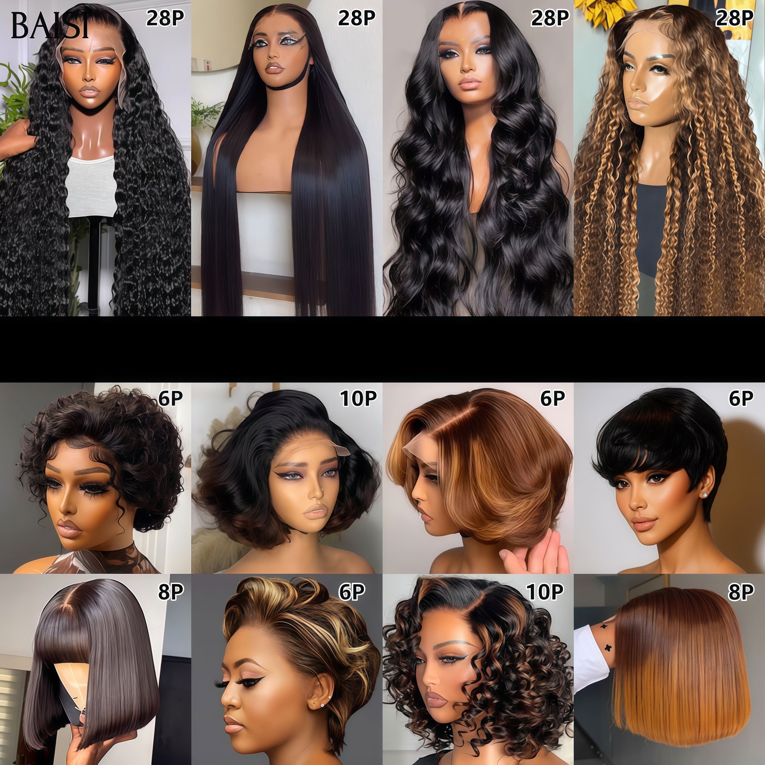 BAISI Lot De 12 Perruques Abordable 1099 Euro En 100% Cheveux Humains FR40