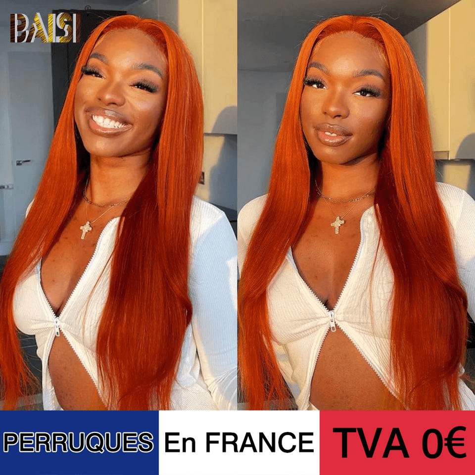 BAISI Good Quality Color Orange Straight 13x4 Lace Frontal Wigs 100% Human Hair