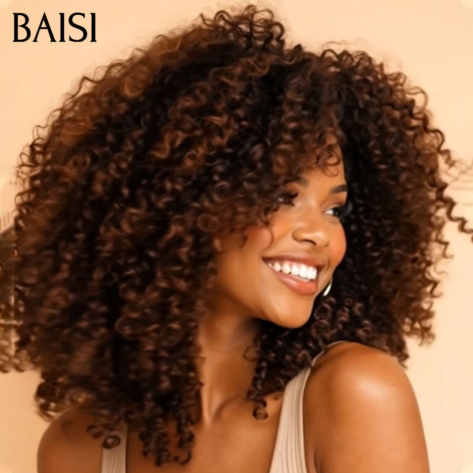 BAISI lot de Perruque 2 Bonne Qualité 149€ (curly wave frontale 16p + finger wave sans colle ) ou Pixie 13X4 lace Lisse  66€ Coiffure moitié prix 100% Cheveux Humains MP50