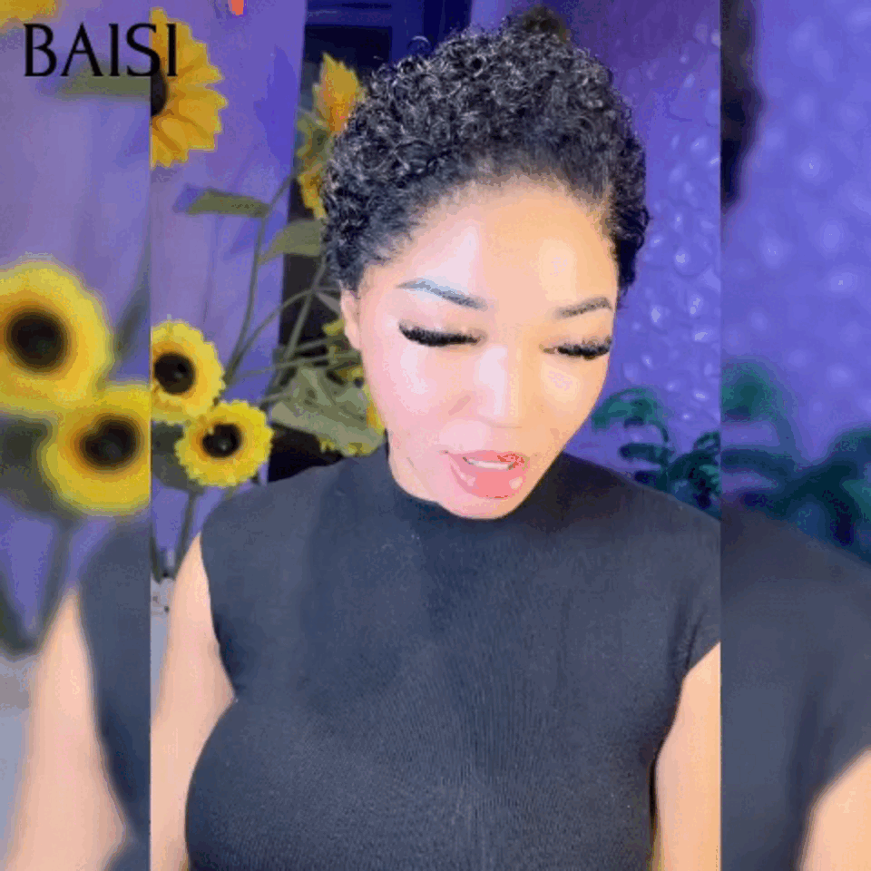 BAISI Perruque Full Lace 100% Cheveux Naturels Full Lace Perruque Pixie petite coupe Raie sur le côté en Couleur Noir en 100% cheveux humains