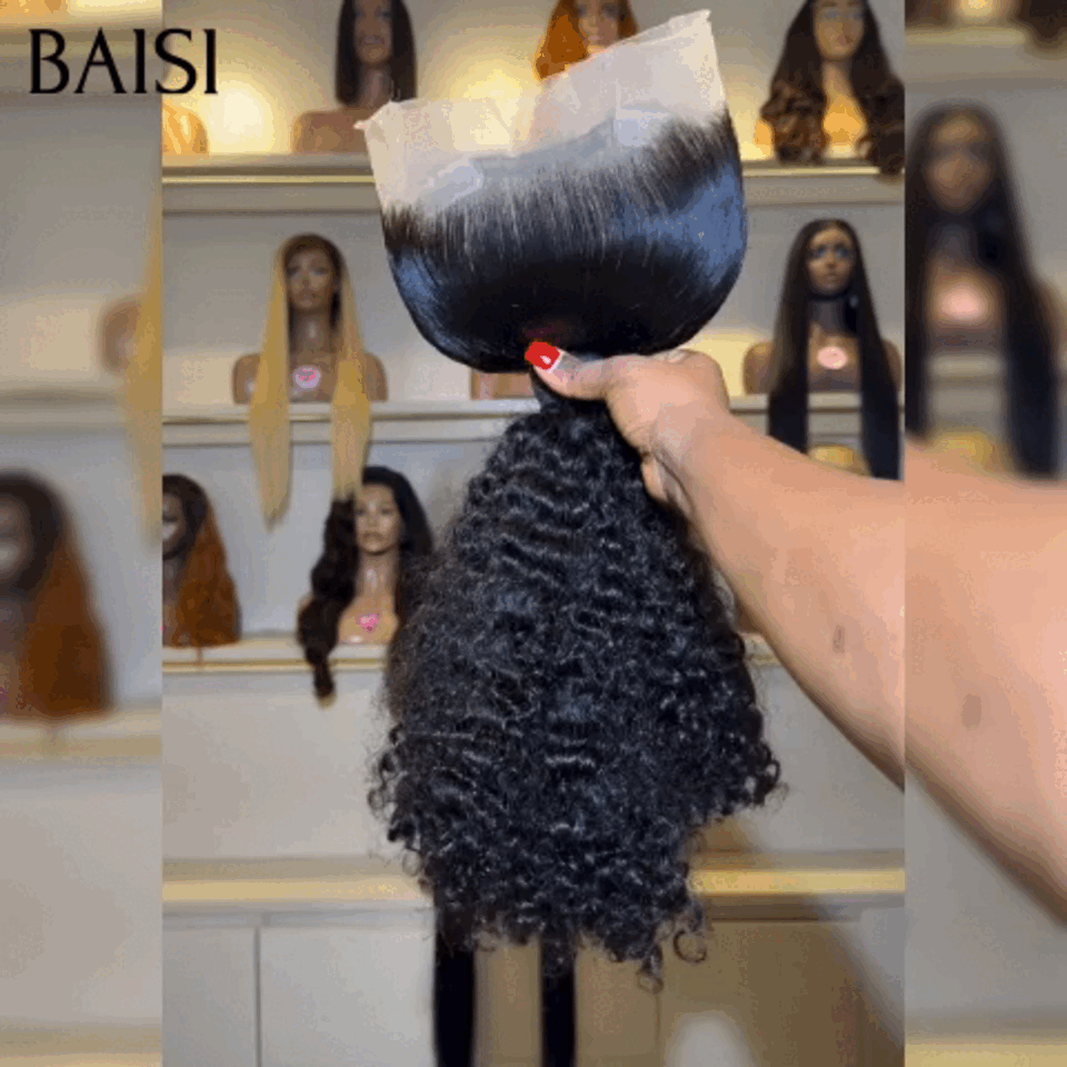 BAISI 360 Lace Perruque curly wave Couleur naturelle en 100% Vrais Cheveux Humains Coiffure Chignion