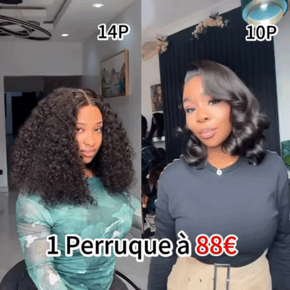 BAISI  2 Perruques pour revendre 188€ 4X4 bob water wave 14 pouces et egg wave 10 Poucesen couleur NOIR en 100% vrais cheveux humains BS60