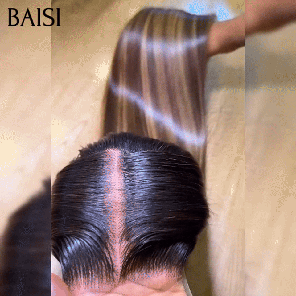 BAISI 13x4 Frontale Lace Parrucca Liscia colore Marrone Miele misto o Body Wave colore Rosso Bianco misto Nero 18 Pollici 100% Capelli Umani