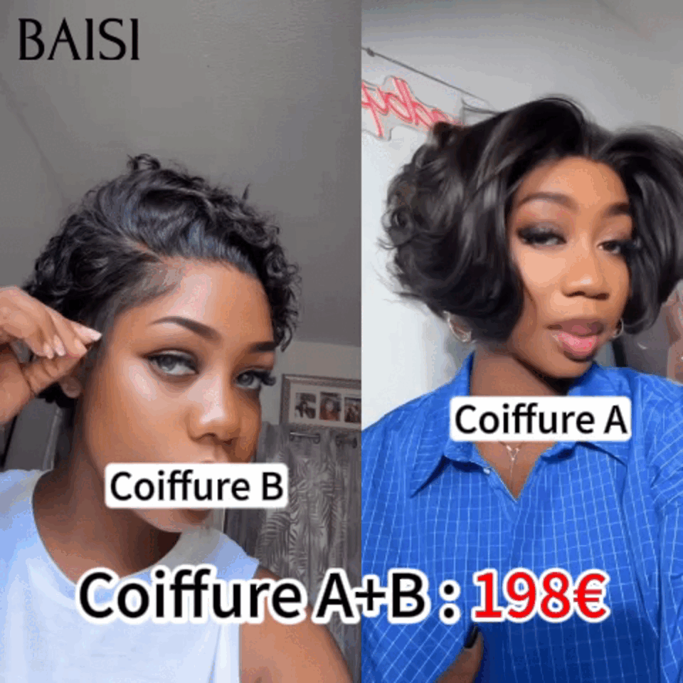 BAISI  2 Perruques pour revendre 198€ 13X4 bob Lisse 8 pouces et 13X4 pixie 6 Pouces en 100% vrais cheveux humains FR38