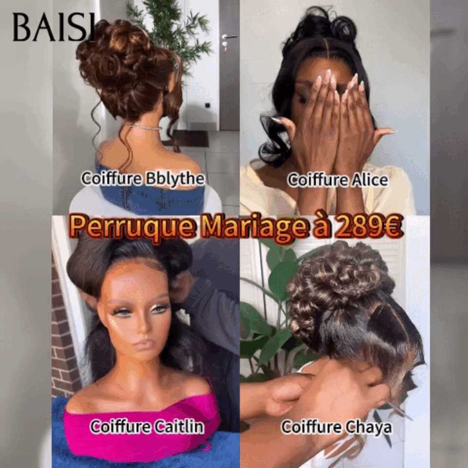 BAISI Perruques Mariage Coiffure de luxe Prête à porter chignon et personalisation comme sur la vidéo 100% identique frontale pour mariage ou événement spécial BS65