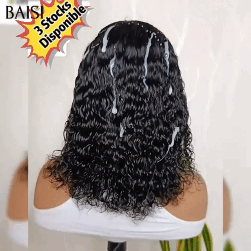 BAISI 13x4 lace frontal Perruque Bob Curly wave pour revendre Noir 14 Pouces en 100% Cheveux Humains
