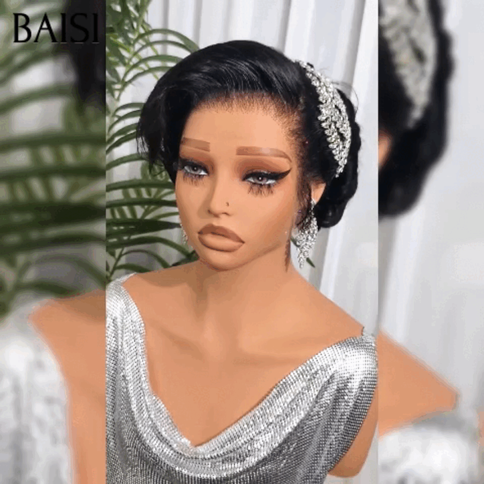 BAISI Coiffure de luxe Audrey Perruques Mariage noir Prête à porter chignon et personalisation comme sur la vidéo 100% identique avec lace frontale événement spécial