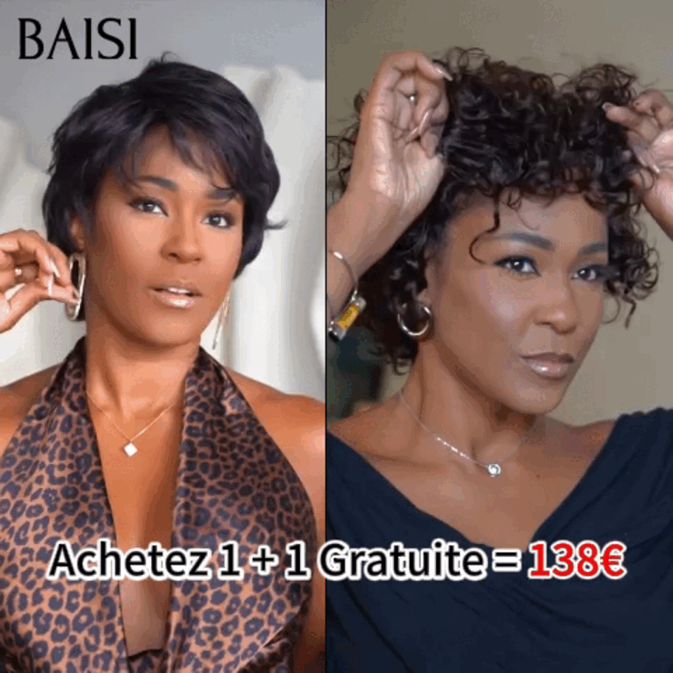 BAISI Acquista 1 + 1 Gratuito = 138€ 2 pixie NERO o Parrucche taglio corto prodotte a macchina 59€ metà prezzo -9188 In 100% Capelli Umani MP50